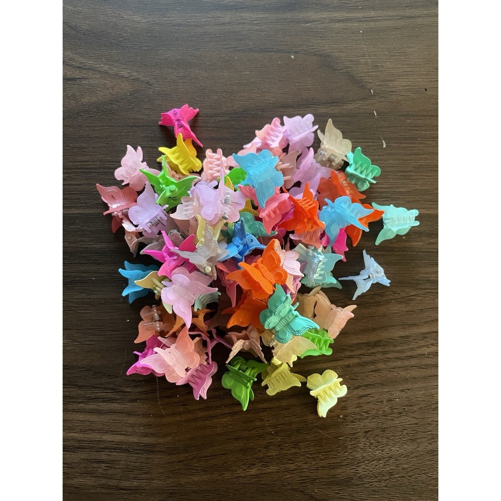 Vintage 90s Y2K Plastic Small Multicolor Butterfly Hair Clips Set of 79
